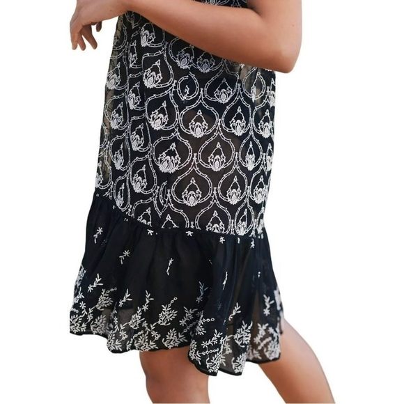 Anthropologie Sheer Embroidered Black and White Mini Dress Size XS New With Tags - Picture 7 of 12